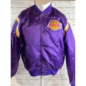 VINTAGE  LOS ANGELES LAKERS NBA STARTER SATIN JACKET MADE IN USA ADULT SZ XL